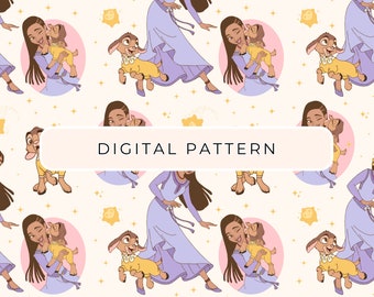 Padrão de Princesa e Amigos Animais, Papel de Presente Sem Costura (PNG/PDF)