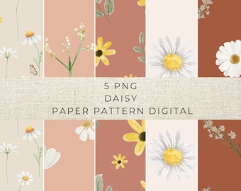 Daisy Pattern Paper, Seamless Floral Scrapbooking (Digital Download)