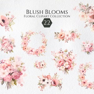 Aquarell Blush Rose Blumen Clipart Bundle, Staubige Rosen Blumen Clipart, rosa Blumen, Botanische, Scrapbooking, Junk Journal, kommerzielle Nutzung