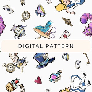 Alice motif papier numérique, Alice motifs sans couture, papier numérique PNG, papier à motifs, utilisation commerciale de scrapbooking, téléchargement numérique