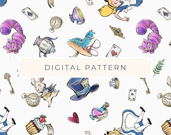 Alice in Wonderland Digital Paper, Scrapbooking Pattern (PNG, Digital Download)