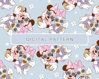 Summer  Mouse And Friends Digital Paper Pattern Pink Mouse Theme, Seamless Patterns Digital Paper Mouse PNG Paper Commercial Use