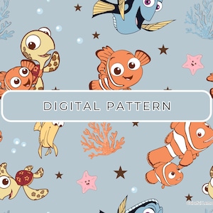 Cute Fish Digital Paper Pattern Theme, Summer Seashell Starfish Seamless File PNG, Fish effect, Commercial Use, Digital Download