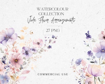 Watercolor Purple Wildflower Clipart, Floral Borders (Digital Download)
