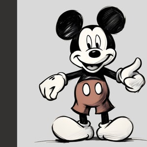 Clásico Mickey Mouse Sketch PNG PDF JPG Clipart, Mickey Hand Draw Lápiz Estilo Ratón Blanco y Negro, Retro Clásico Mickey, Uso Comercial