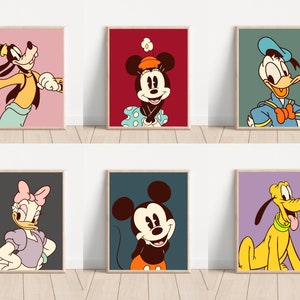 Poster stampabile di Topolino e i suoi amici, decorazione da parete Minnie, decorazione da parete per la cameretta dei bambini, set colorato di Topolino da 6
