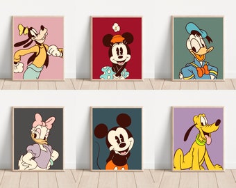 Printable Mickey And Friends Poster, Wall Art Minnie, Nursery Wall Art, Colourful Mickey Art Set of 6