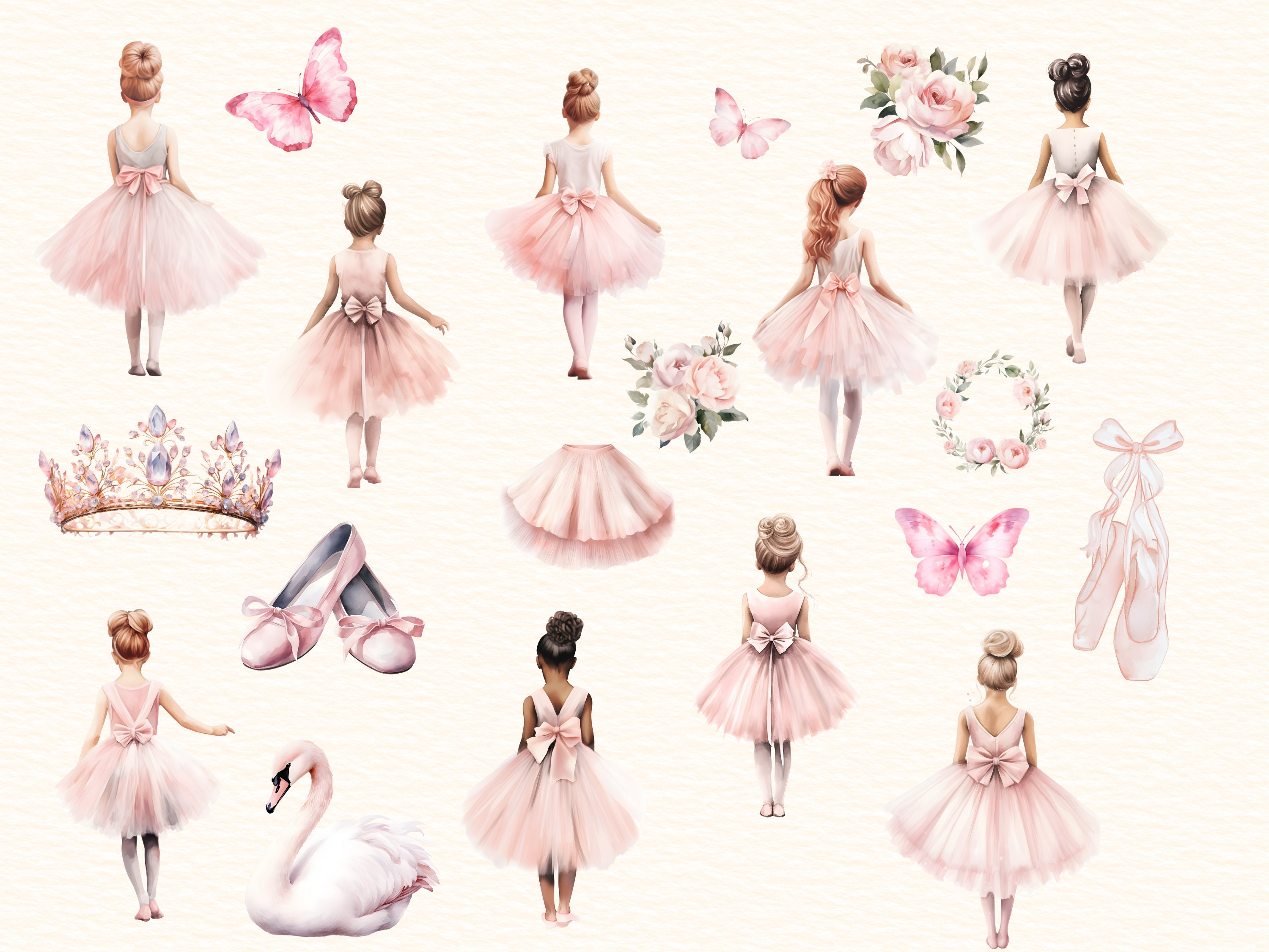 Watercolor Ballerina Clipart Bundle, Cute Ballerinas- Swan- Butterflies ...