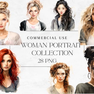 Aquarela Linda Mulher Retrato Clipart PNG, Clipart de mulheres, Retratos de mulheres, Álbum de recortes, Junk Journal, Uso comercial Digital