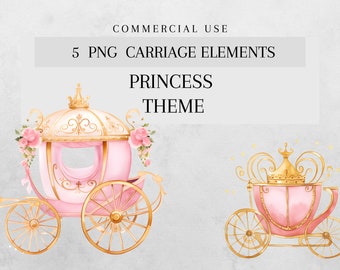 Watercolor Fairytale Carriage Clipart, Princess Carriage Clipart, Royal Carriage, Baby Shower Clipart, Cinderella Carriage, Commercial Use