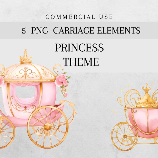 Watercolor Fairytale Carriage Clipart, Princess Carriage Clipart, Royal Carriage, Baby Shower Clipart, Cinderella Carriage, Commercial Use