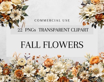 Paquete de imágenes prediseñadas florales de otoño, flores de otoño en formato PNG (uso comercial)