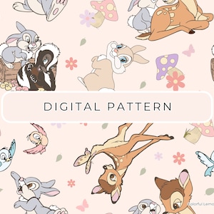 Bambi-Digitalpapiermuster, Bambi-nahtlose Muster, digitales Papier, Bambi PNG, gemustertes Papier Scrapbooking kommerzielle Nutzung