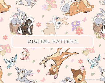 Bambi Digital Paper Pattern, Bambi Seamless Pattern, Digital Paper, Bambi PNG, Patterned Paper Scrapbooking Commercial Use