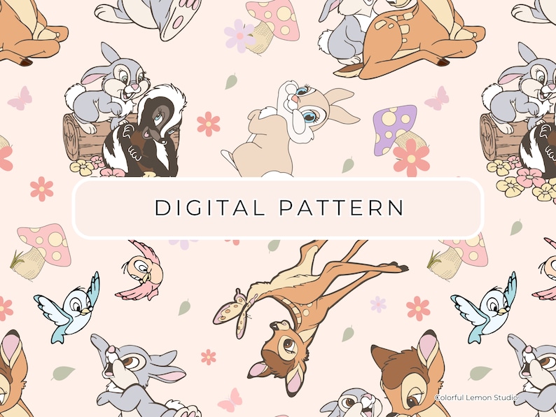 Disney Bambi Rabbit Pattern Bambi Digital Paper Pattern, Bambi Seamless Pattern, Digital Paper ...