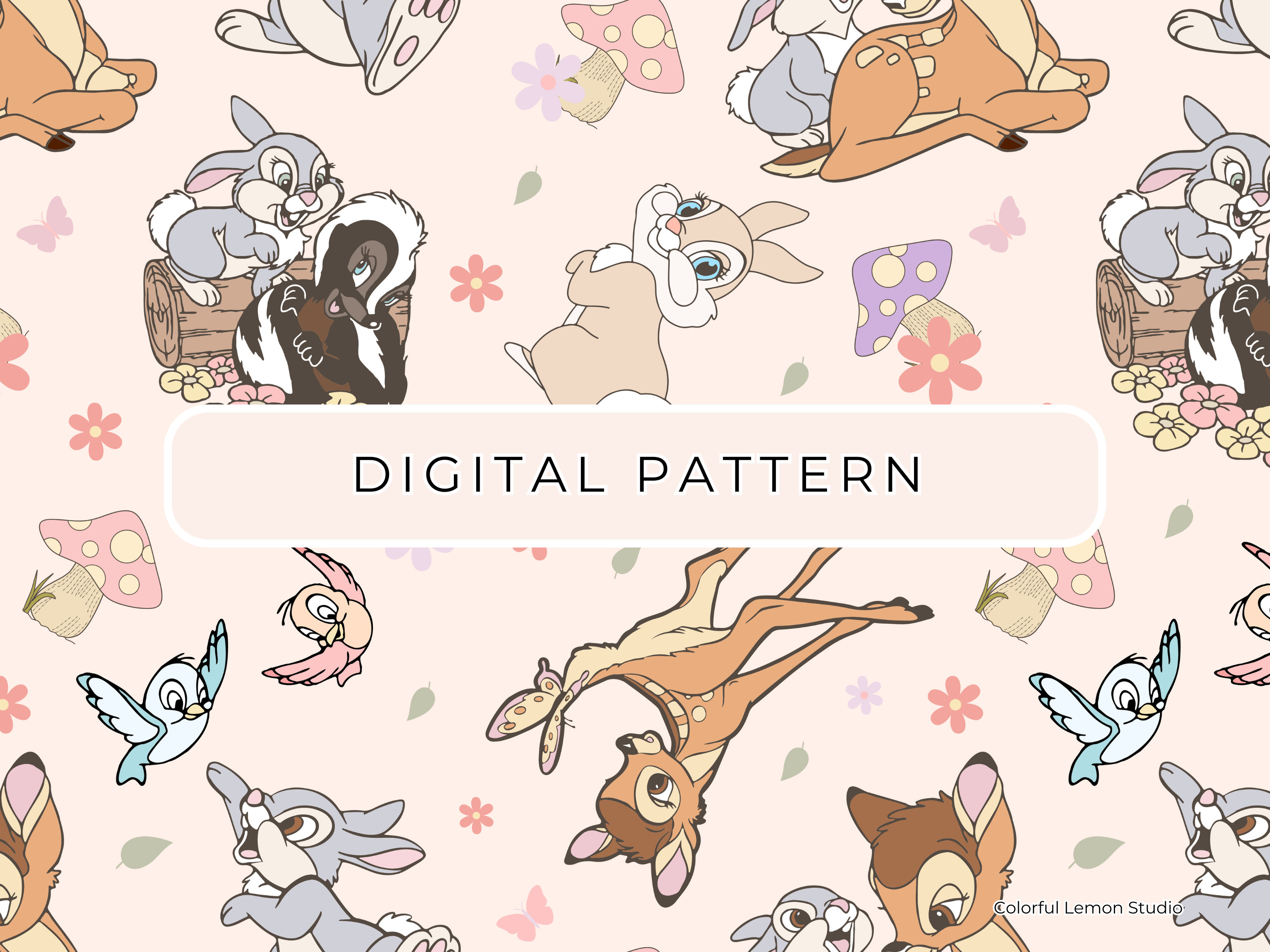 Bambi Digital Paper Pattern, Bambi Seamless Pattern, Digital Paper ...