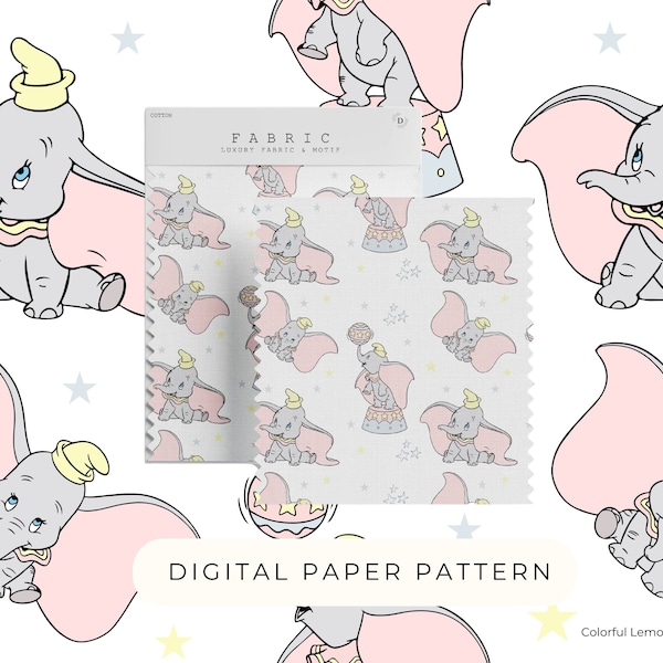 Dumbo Digital Paper Pattern Pink Mouse Theme, Cute Elephant Seamless Patterns Digital Paper, Dumbo PNG Paper Commercial Use