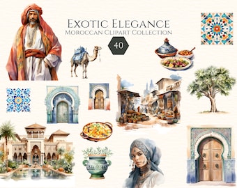 Watercolor Morocco Clipart PNG, Traditional Morocco Travelers PNG, Scrapbook, Sticker, Commercial Use, Digital Download