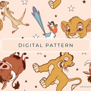 Tema de padrão de papel digital de leão fofo, arquivo sem costura Simba Lion King PNG, uso comercial, download digital