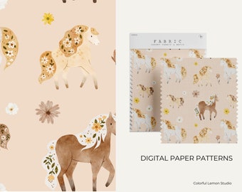 Horse Digital Papers Pattern, Girly Horse Seamless Patterns,  Digital Paper, Horse Png, Patterned Paper, Scrapbooking Commercial Use Digital