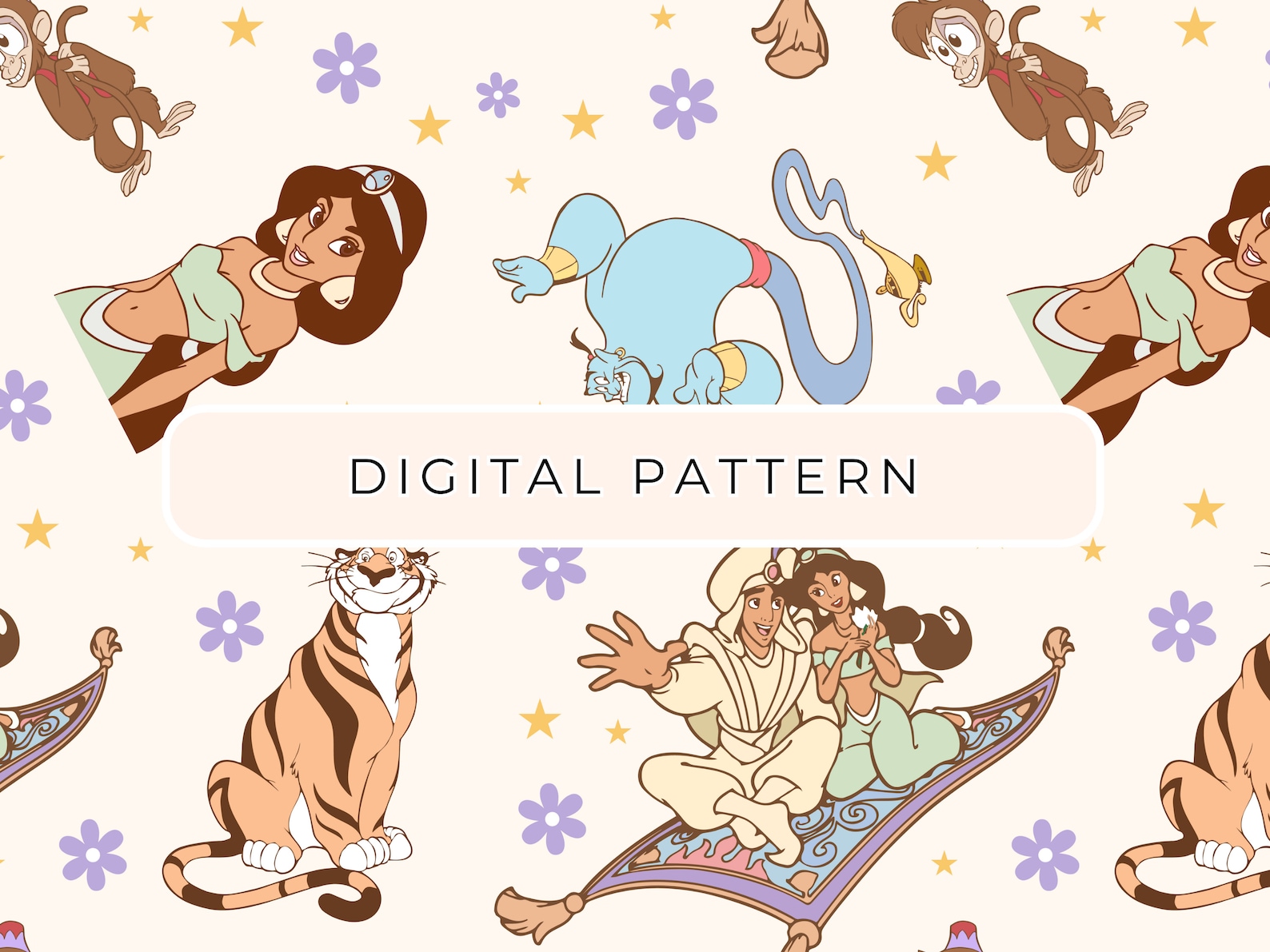 Princess Jasmine and Aladdin Digital Paper Pattern, Aladdin Seamless ...