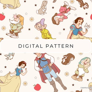 Prinzessin Schnee Digitales Papiermuster-Thema, Prinzessin nahtlose Datei PNG, kommerzielle Nutzung, digitaler Download