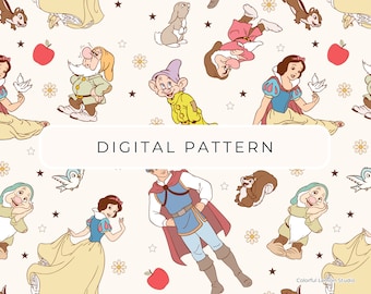 Princess Snow Digital Paper Pattern Theme, Princess Seamless File PNG, Commercial Use, Digital Download
