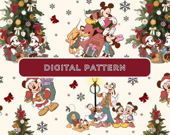 Christmas Mouse And Friends Digital Paper Pattern, Santa Mouse Seamless Pattern, Digital Paper, Mouse PNG Patterned Paper Commercial Use