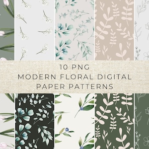 Patrón de papeles digitales florales modernos, patrones sin costuras, motivos de jardín, patrones de flores, scrapbooking, uso comercial, descarga digital