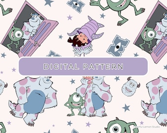 Monster Inc Digital Paper Pattern, Seamless Patterns,  Digital Paper PNG, Patterned Paper, Scrapbooking Commercial Use