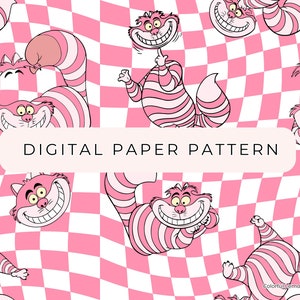 Alice Cheshire Cat motif papier numérique, Alice motifs sans couture, papier numérique PNG, papier à motifs, scrapbooking usage commercial, numérique