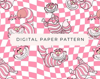 Cheshire Cat Digital Paper, Alice Seamless Pattern (PNG, PDF)