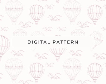 Hot Air Balloon Digital Papers Pattern, Air Balloon Seamless Patterns, Digital Paper, Toile De Jouy Patterned, Paper, Commercial Use
