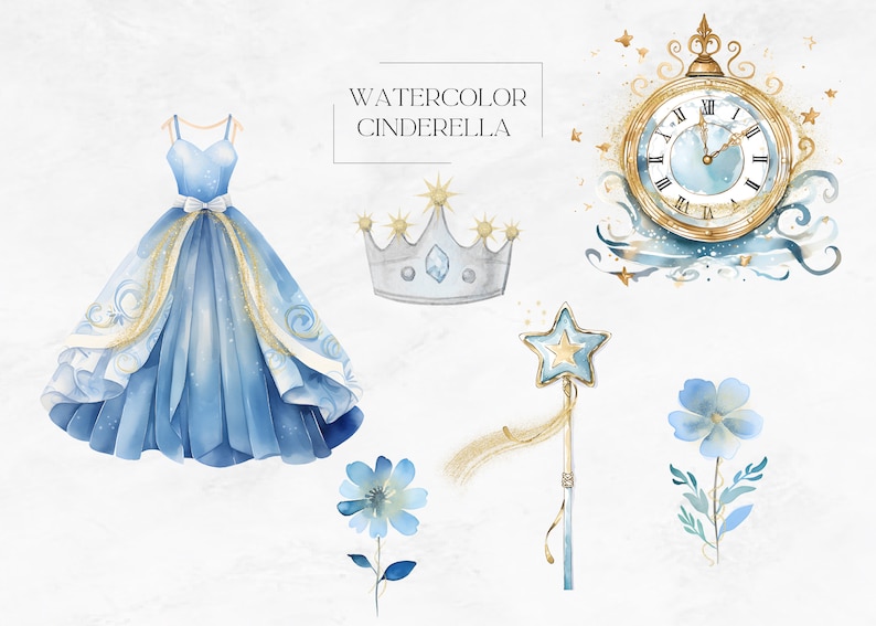 Watercolor Cinderella PNG Clipart Bundle, 22 Watercolor Cinderella ...