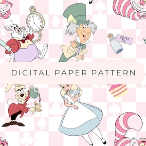 Alice motif papier numérique, Alice motifs sans couture, papier numérique PNG, papier à motifs, utilisation commerciale de scrapbooking, téléchargement numérique