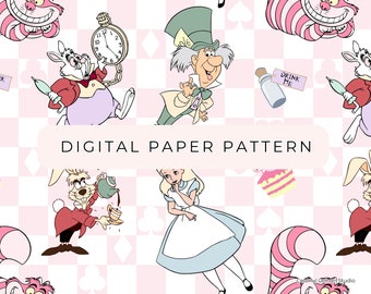 Alice Digital Paper Pattern, Alice Seamless Patterns,  Digital Paper PNG, Patterned Paper, Scrapbooking Commercial Use, Digital Download