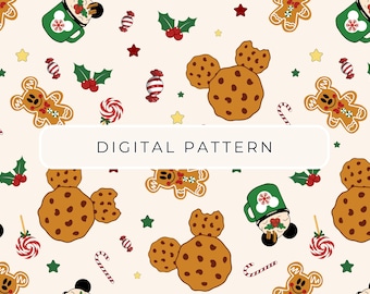 Papel digital con diseño de ratón navideño, patrón sin costuras (PNG)