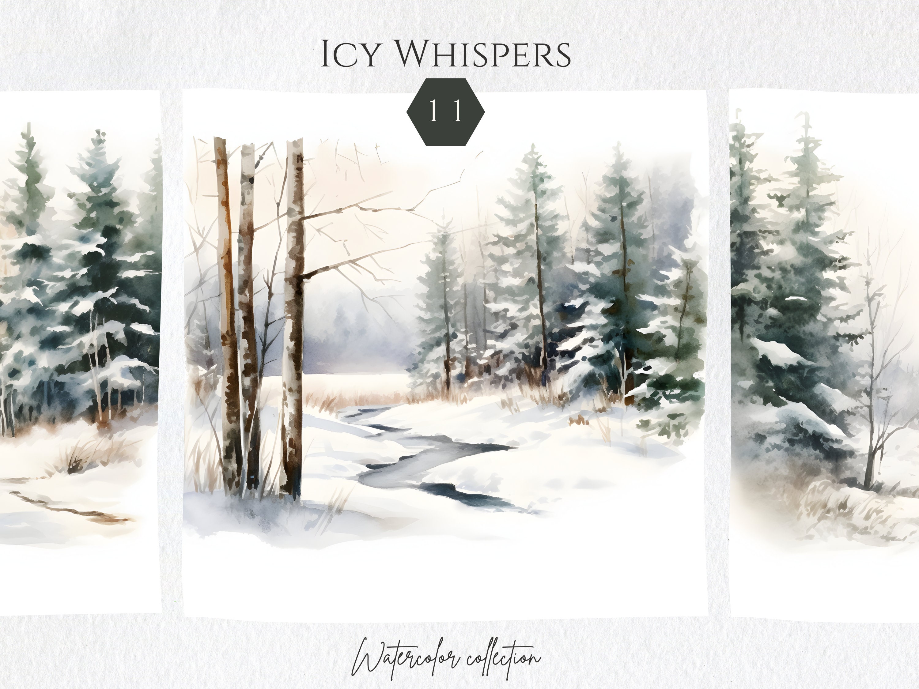 Watercolour Winter Forest Clipart Bundle, Winter Clipart PNG Files, Winter Scenes , Landscapes, Winter Wedding Invitations, Commercial Use,