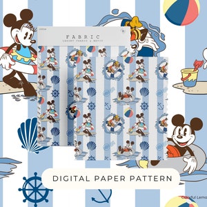 Summer  Mouse And Friends Digital Paper Pattern Nautica Mouse Theme, Seamless Patterns Digital Paper Mouse PNG Paper Commercial Use