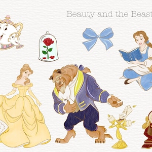 Aquarell Schöne und das Biest Clipart, Belle PNG, Bestie PNG, Prinzessin Clip Art, Hand gezeichnet Aquarell mit Glitzereffekt, kommerzielle Nutzung