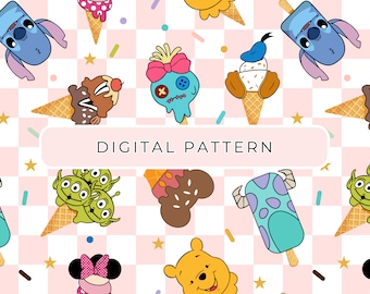 Cartoon Ice Cream Seamless Pattern, Digital Paper PNG (Commercial Use)