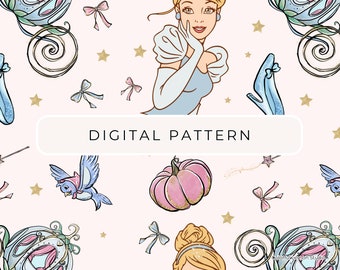 Princess Digital Paper Pattern Theme, Princess Seamless Patterns Digital Paper, Dumbo PNG Paper Commercial Use