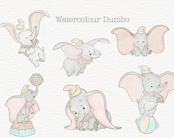 Akwarela Dumbo Clipart PNG, Słodka sztuka słonia (Pobieranie cyfrowe)