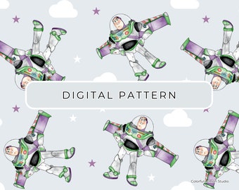 Buzz Lightyear Seamless Pattern, Toy Story Fabric Design (Digital PNG/PDF)