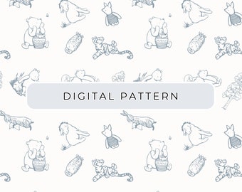 Winnie the Pooh Digital Paper Pattern, Toile de Jouy (PNG, PDF)