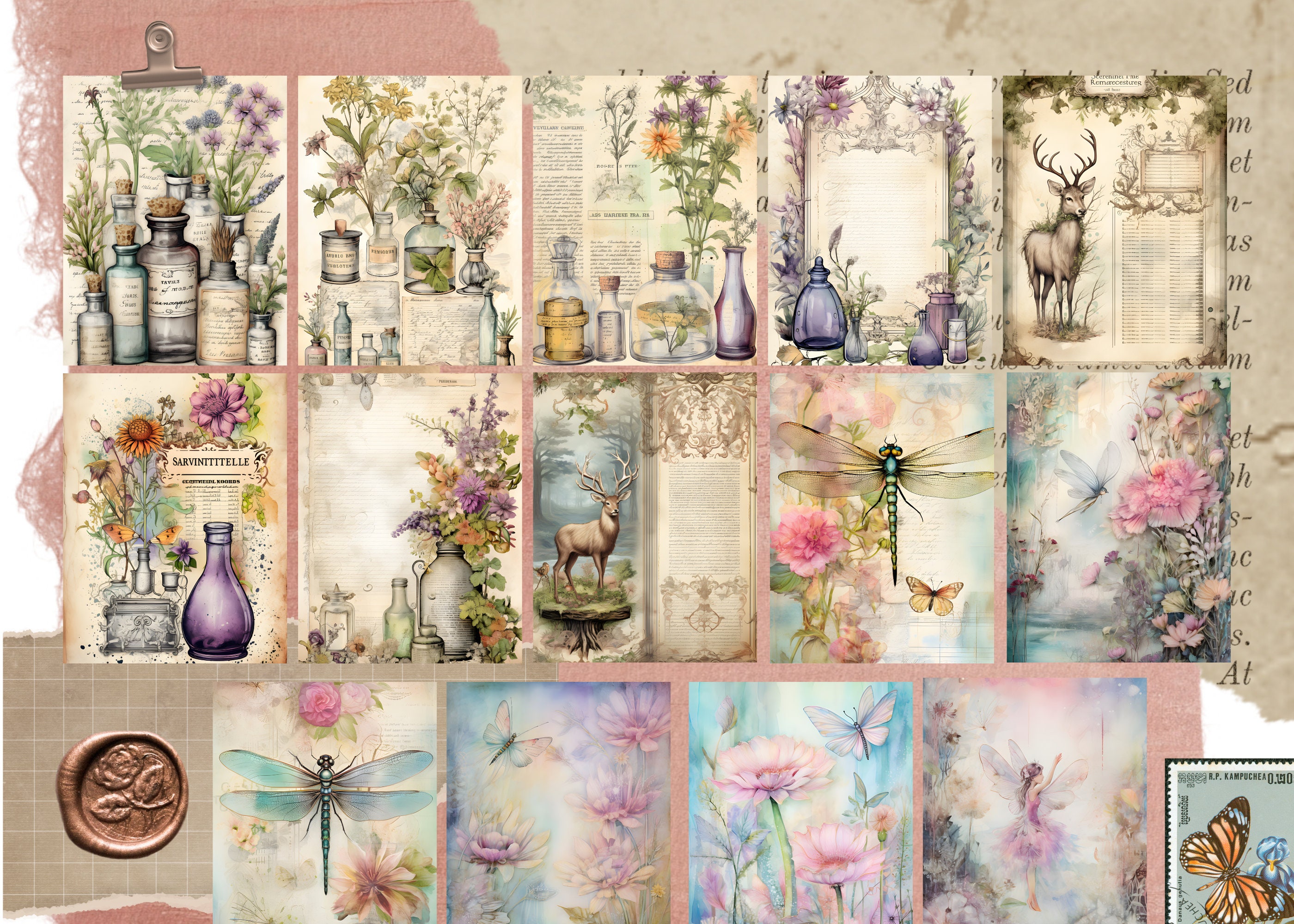 Fairy Forest Junk Journal Pages, Vintage Junk Journal Pages, Fantasy ...