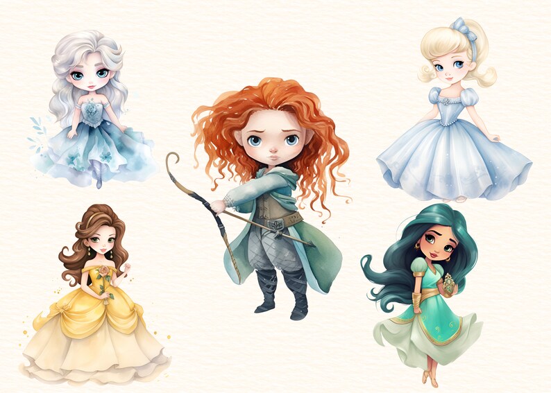 Princess Clipart PNG, Watercolor Princess Clipart Nursery Decor PNG ...