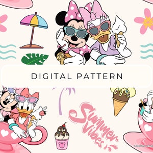 Summer  Mouse And Friends Digital Paper Pattern Pink Mouse Theme, Seamless Patterns Digital Paper Mouse PNG Paper Commercial Use