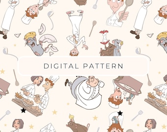 Little Chef Digitaal Papier Patroon Thema, Ratatouille Naadloos Bestand PNG, Commercieel Gebruik, Digitale Download