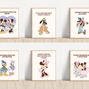 Muis en vrienden klas kinderkamer decor poster afdrukbare Grow Mindset poster, kinderdecor klaslokaal, kindermuurkunst set van 6